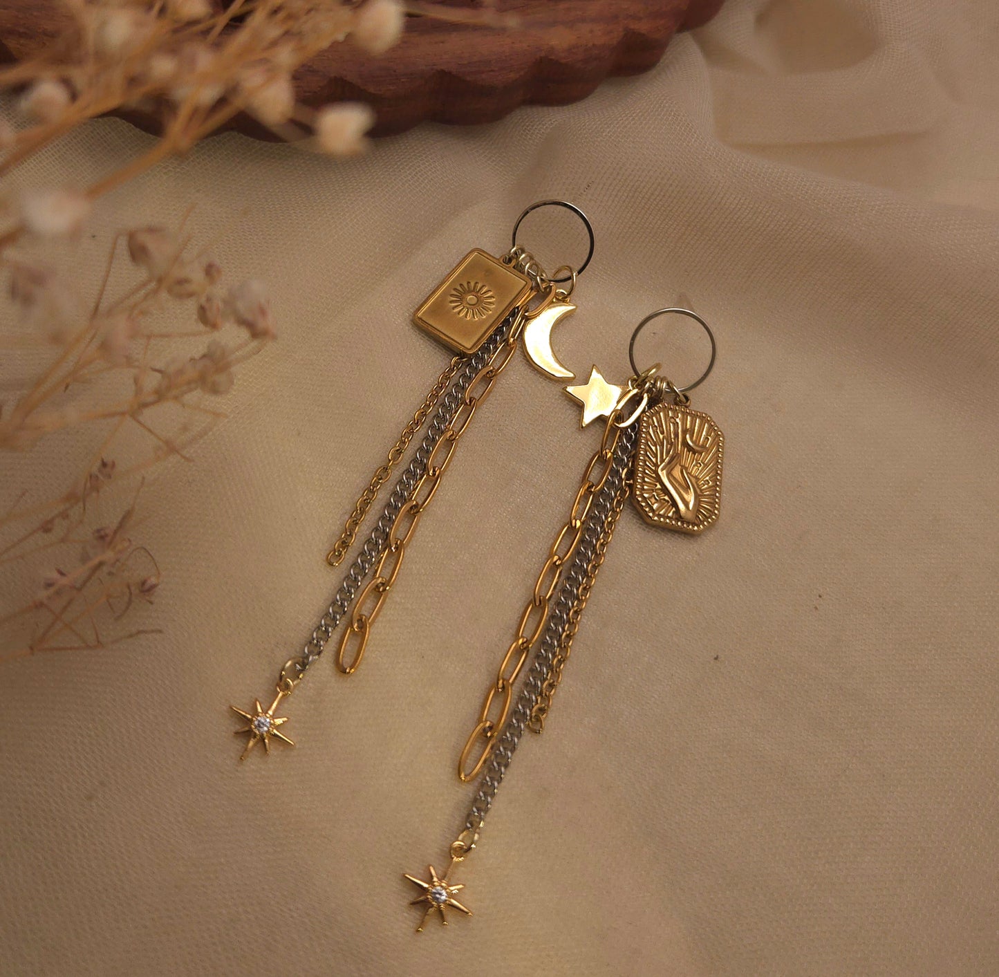 Celeste Earrings - A cosmic dance of light and love